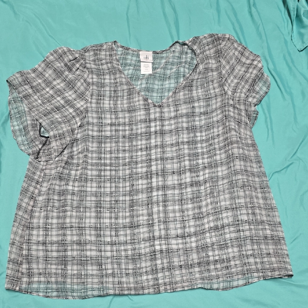 CAbi Women's Black and White Plaid Blouse